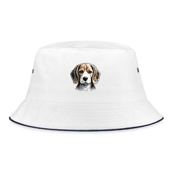 Beagle Line Portrait - Bucket Hat - Weiß/Navy - Vorne