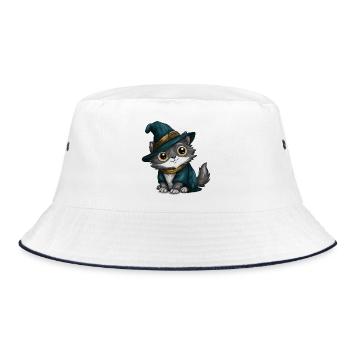 Katzenzauberer im Hexenkittel - Bucket Hat - Weiß/Navy - Vorne