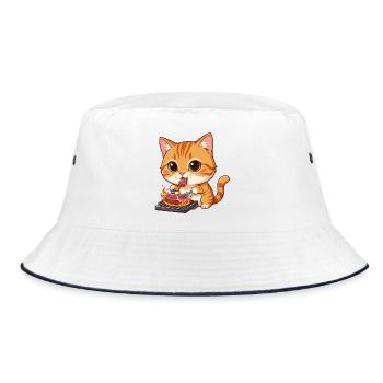 Katzengrillmeister: Flammenpfote - Bucket Hat - Weiß/Navy - Vorne