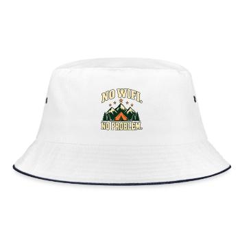No WiFi. No Problem. – Retro-Campingmotiv - Bucket Hat - Weiß/Navy - Vorne