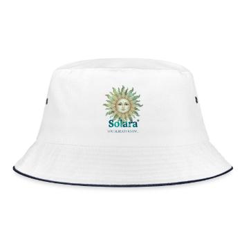 Solara Sun mit Vintage-Schrift - Bucket Hat - Weiß/Navy - Vorne