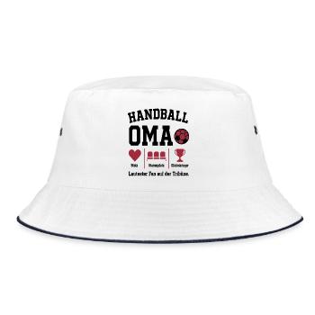 Fan Oma Handball – Stammplatz auf der Tribüne - Bucket Hat - Weiß/Navy - Vorne