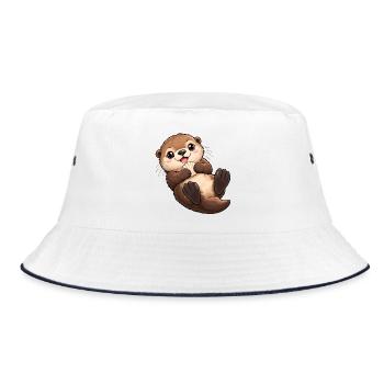 Seeotter Kawaii Style – Süßer Otter - Bucket Hat - Weiß/Navy - Vorne