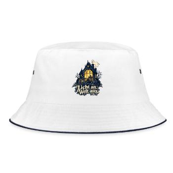 Spukhaus für Nachtleser: Licht an, Welt aus - Bucket Hat - Weiß/Navy - Vorne