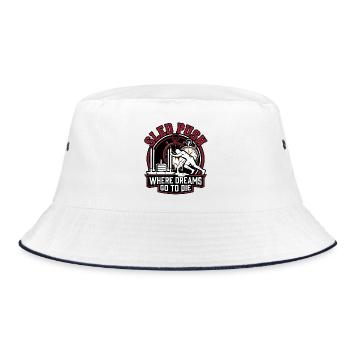 Sled Push – Wo Träume sterben | Schlittenschieben  - Bucket Hat - Weiß/Navy - Vorne