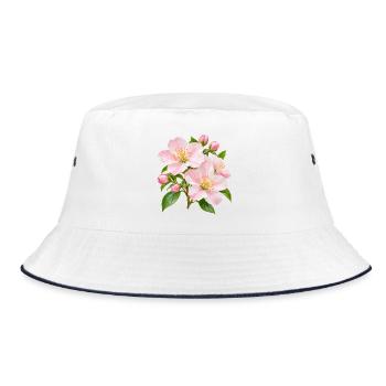 Rosa Apfelblüten-Blüten-Floral - Bucket Hat - Weiß/Navy - Vorne