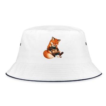 Fuchs legt eine Eichel-Intarsie - Bucket Hat - Weiß/Navy - Vorne