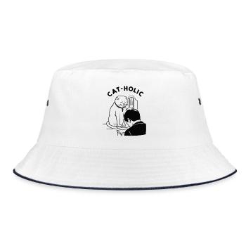 Katzenholische lustige Priesterkatze - Bucket Hat - Weiß/Navy - Vorne