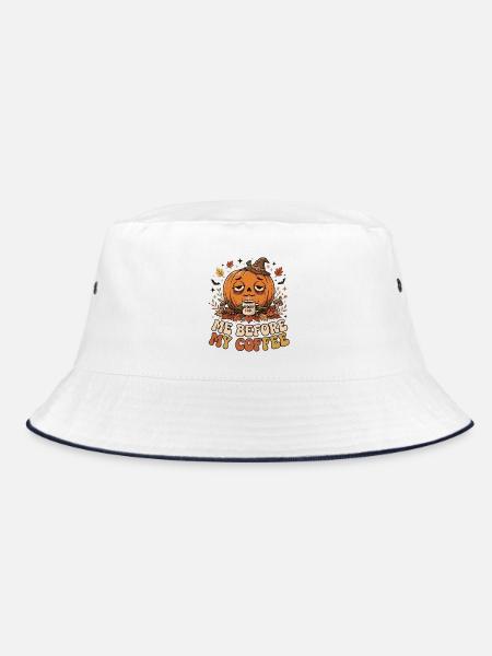 Halloween Kürbis mit Kaffee - Bucket Hat - Weiß/Navy