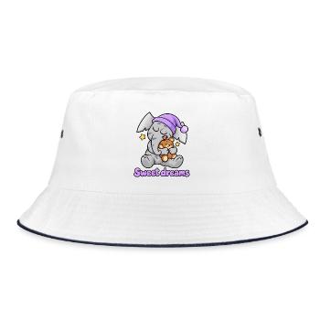 Sanft schlafender Elefant Charlie mit Kuschel - Bucket Hat - Weiß/Navy - Vorne
