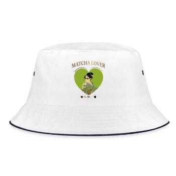 Japanese Matcha Lover Utamaro Ukiyo-e Parody - Bucket Hat - Weiß/Navy - Vorne
