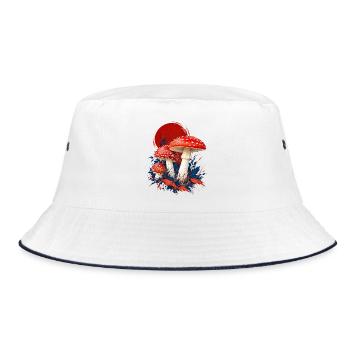 Fly Agaric Rotes Sonnenhemd - Bucket Hat - Weiß/Navy - Vorne