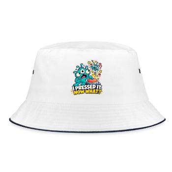 Ich habe ihn gedrückt. Und jetzt? - Bucket Hat - Weiß/Navy - Vorne