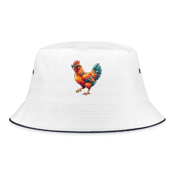 Poly Stil Cooles Huhn - Bucket Hat - Weiß/Navy - Vorne