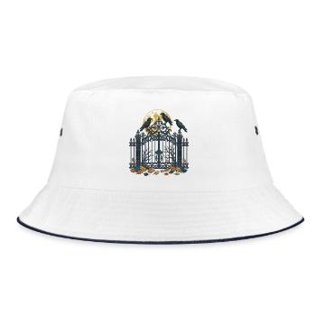 Krähen auf dem Friedhofstor - Bucket Hat - Weiß/Navy - Vorne