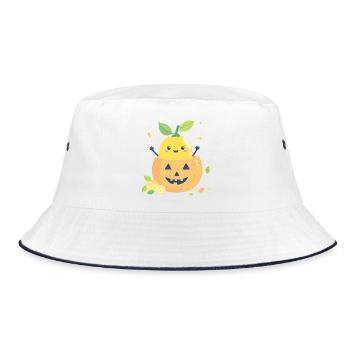 Zitrone im Halloween-Kürbis - Bucket Hat - Weiß/Navy - Vorne