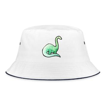 Smaragdgrünes Dino-Aquarell - Bucket Hat - Weiß/Navy - Vorne