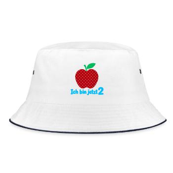 Ich bin jetzt 2 mit Apfelmotiv - Bucket Hat - Weiß/Navy - Vorne