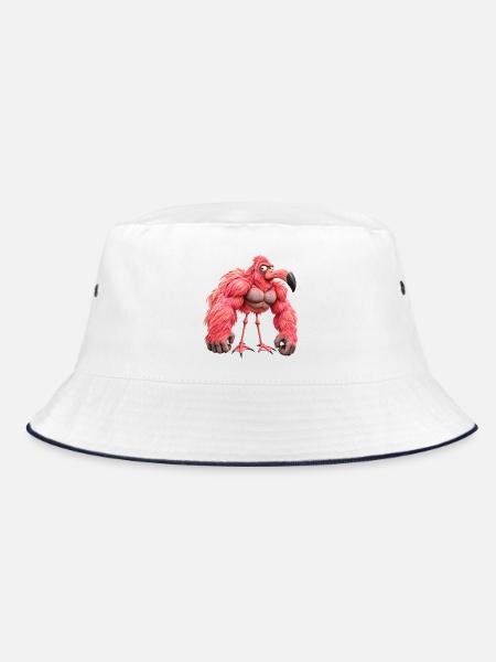 Muscular Flamingo – Verrückter Gorilla und Humor - Bucket Hat - Weiß/Navy