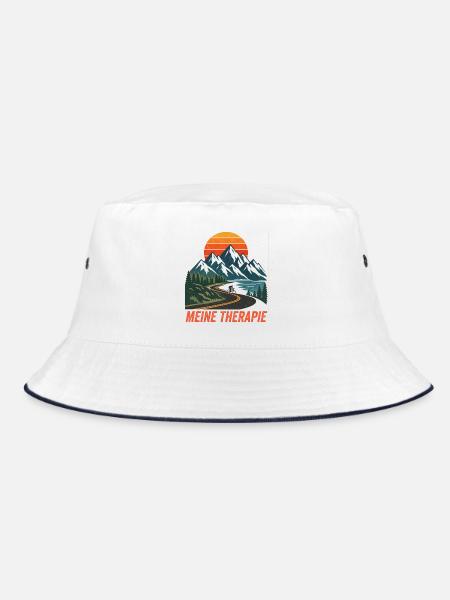 Meine Therapie: Fahrrad fahren in den Bergen Motiv - Bucket Hat - Weiß/Navy