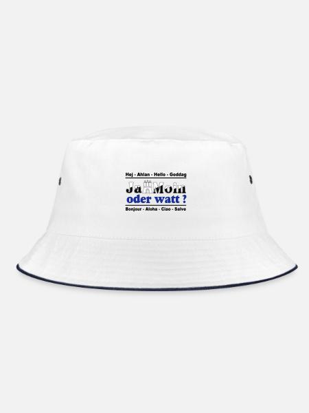 Hamburg , Tradition , Ja Moin oder watt (25) - Bucket Hat - Weiß/Navy - Vorne