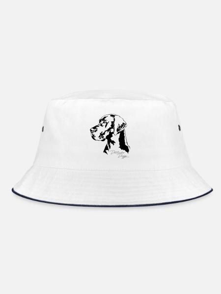 DEUTSCHE DOGGE Portrait Wilsigns - Bucket Hat - Weiß/Navy - Vorne