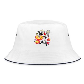 Bemalte Blumen - Bucket Hat - Weiß/Navy - Vorne