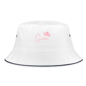 Queen Schriftzug mit Krone – Pink Power - Bucket Hat - Weiß/Navy - Vorne