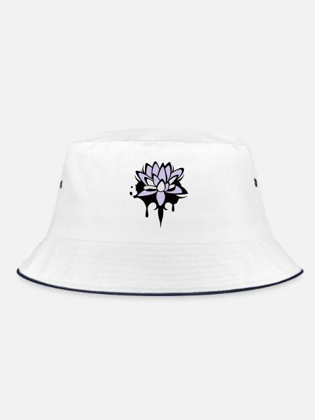 abstraktes Lotos Blüten Seerosen Graffiti - Bucket Hat - Weiß/Navy - Vorne