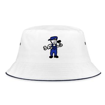 Handwerker - Bucket Hat - Weiß/Navy - Vorne