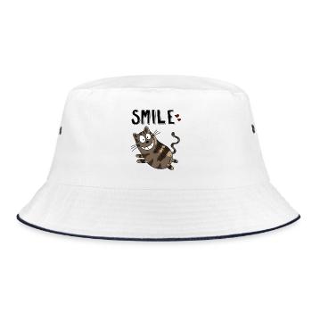 Smile Cheshire Cat - Cat - Cats - Heart - Cat - Bucket Hat - white/navy - Front