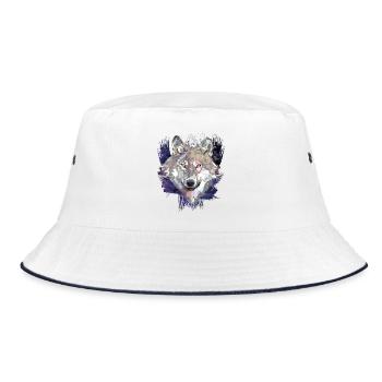 Wolf | Animal | Grey Wolf - Bucket Hat - white/navy - Front