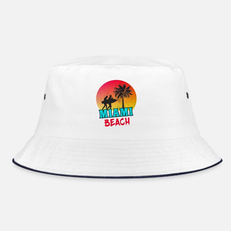 Miami Beach / Retro / Geschenk / USA - Bucket Hat - Weiß/Navy