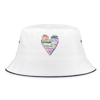 Herz Text - Bucket Hat - Weiß/Navy - Vorne