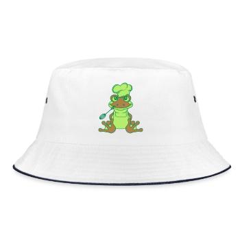 koch chef kochen lecker essen muetze schuerze gril - Bucket Hat - Weiß/Navy - Vorne