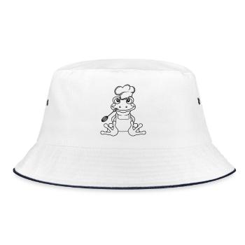 koch chef kochen lecker essen muetze schuerze gril - Bucket Hat - Weiß/Navy - Vorne