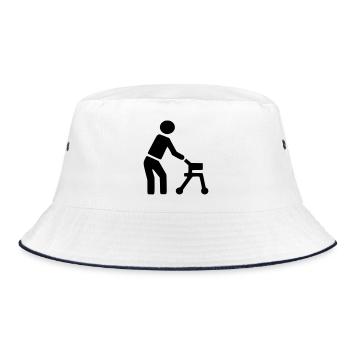 Behinderte Person hinter Rollator # - Bucket Hat - Weiß/Navy - Vorne