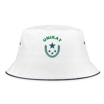 Siegreiches Unikat Lorbeeren-Shirt - Bucket Hat - Weiß/Navy - Vorne