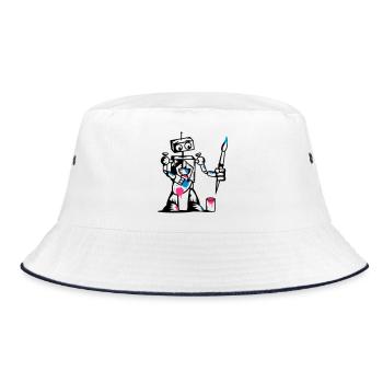 Roboter mit einem Pinsel - Bucket Hat - Weiß/Navy - Vorne