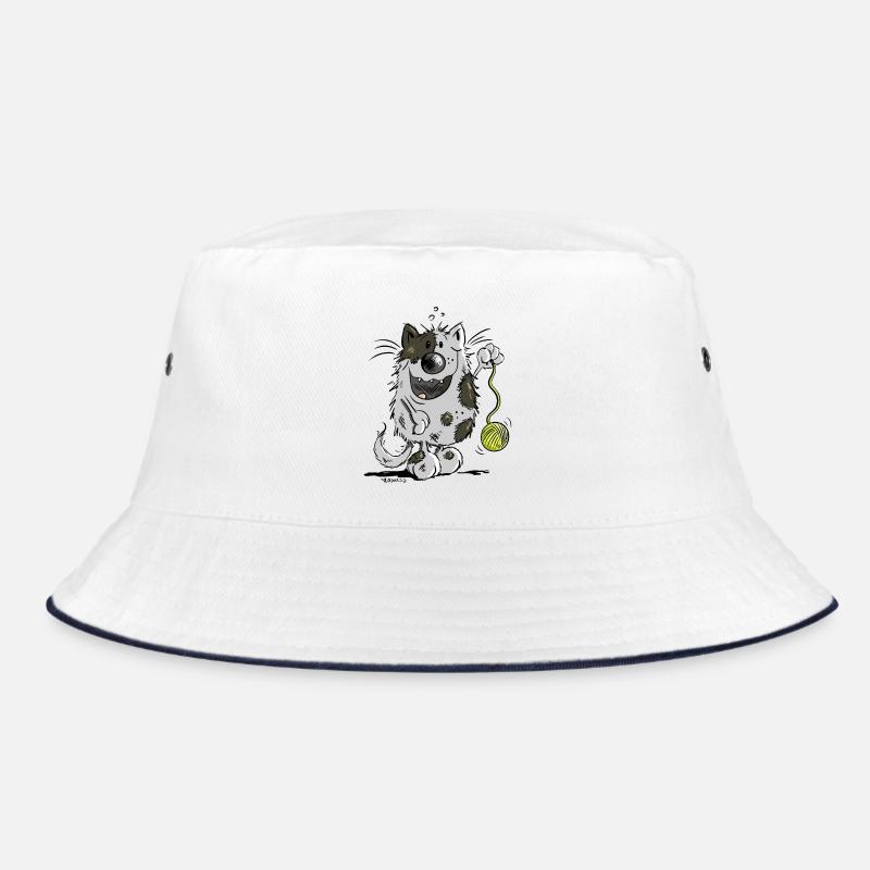 Playing cat - Bucket Hat - white/navy