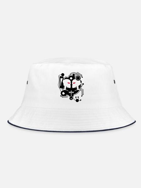 Cyber Love Schaltkreis mit zwei Cyborgs - Bucket Hat - Weiß/Navy - Vorne