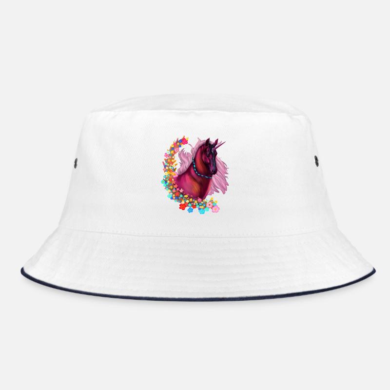 Rosa Einhorn - Bucket Hat - Weiß/Navy
