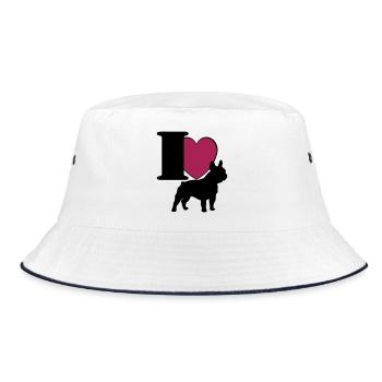 French bulldog I love ... / + - Bucket Hat - white/navy - Front