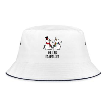 Hey look I'm a unicorn, Schneemann, Weihnachten - Bucket Hat - Weiß/Navy - Vorne