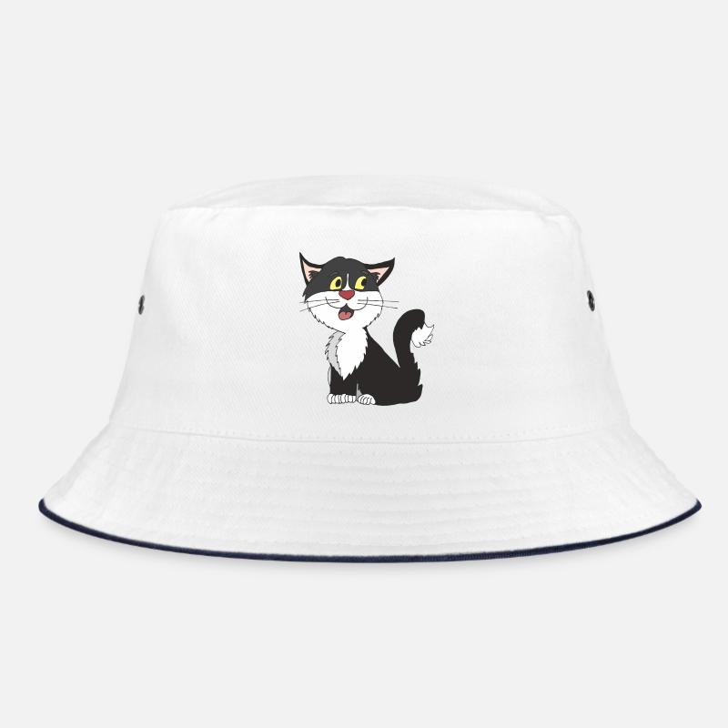 cat black white Bucket Hat