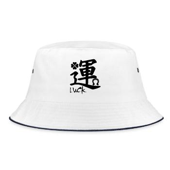 Das Wort Glück auf Japanisch (schwarz) - Bucket Hat - Weiß/Navy - Vorne