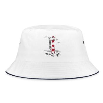 Leuchtturm See Usedom Urlaub rot weiß Meer Ostsee - Bucket Hat - Weiß/Navy - Vorne