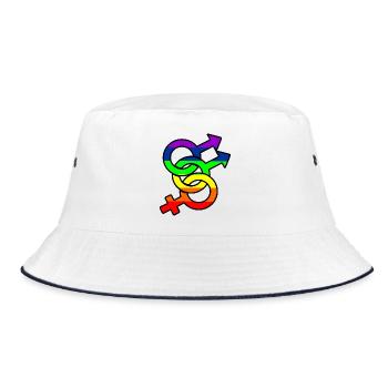 Geschlecht bisexuell 1 Logo mit Regenbogen - Bucket Hat - Weiß/Navy - Vorne