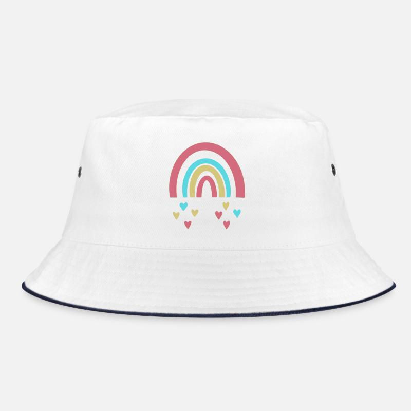 Regenbogen - Bucket Hat - Weiß/Navy