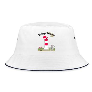 Weihnachten Leuchtturm Düne, Helgoland,Wolf - Bucket Hat - Weiß/Navy - Vorne